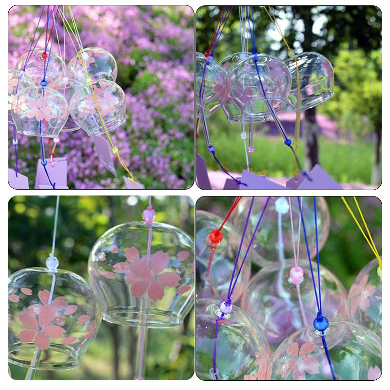 Japanese Cherry Blossom Glass Wind Chimes Bells Home Garden Office Ornament Indoor Window Hanging Decor 1PC Wind Bell
