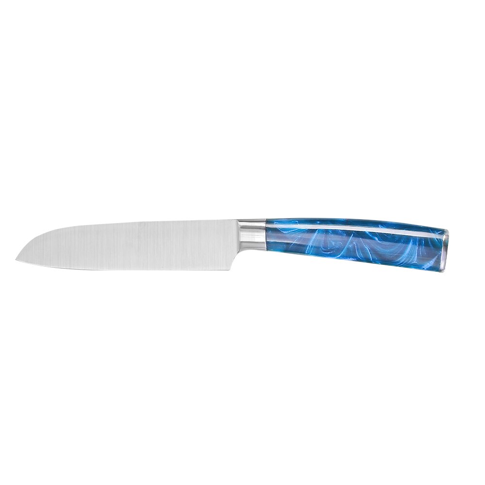 Pro Kitchen Knife Set Unique Blue Resin Handle Stainless Steel Chef Knife Santoku Slicer Paring Knives Traditional Cooking Tools: 5 inch Santoku Knife