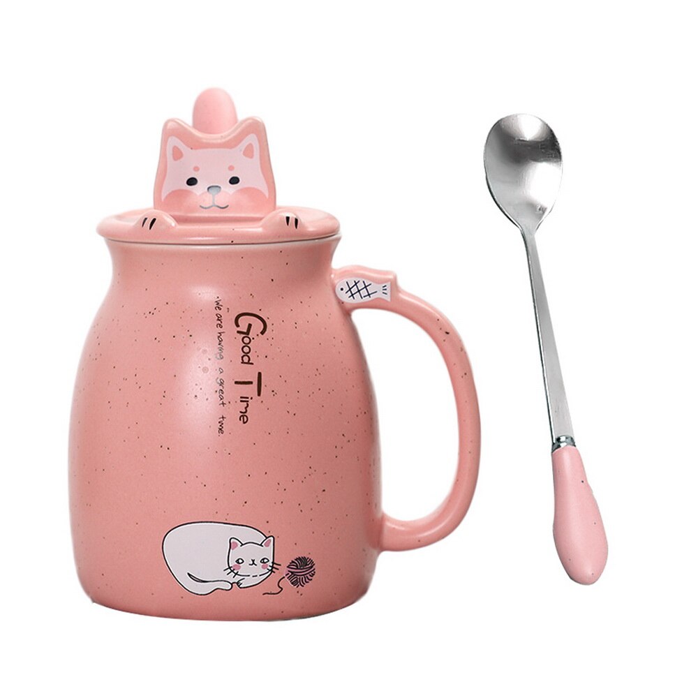 420ml Cute Cat Mugs With Spoon Coffee Tea Cups With Handle Resistant Mok Cup Set For Drinking Color Heat Resistant: pink with lid