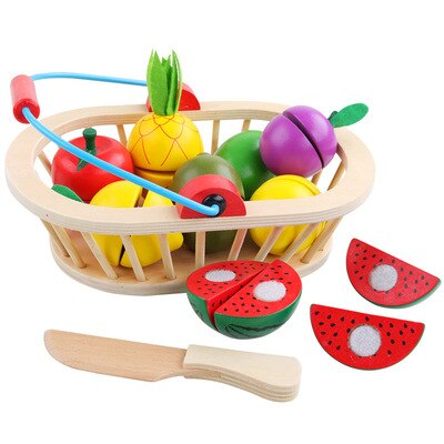 WOODADDY Simulation Gemüse/Obst Schneiden Set Holz Spielzeug Für Kinder Holz Tablett/Korb Lebensmittel Küche Spielzeug Bildungs Mädchen: Fruit 2-10pcs