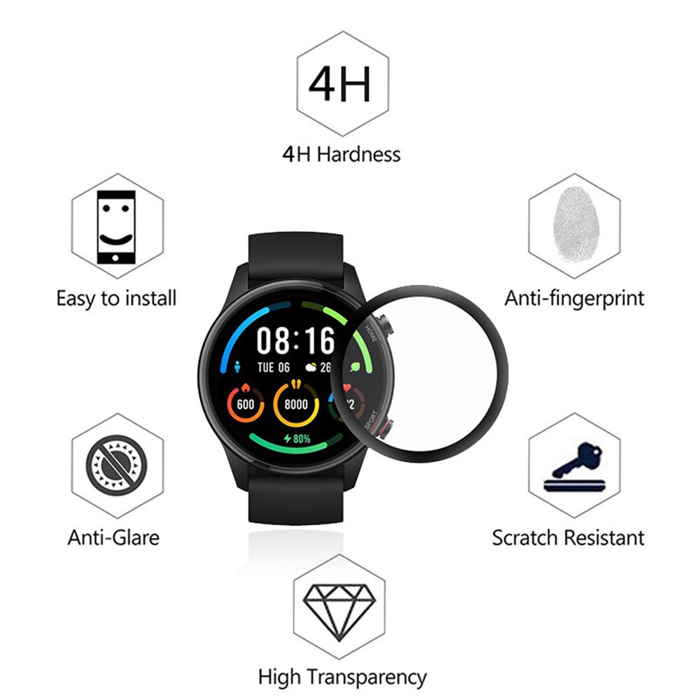 2 kpl 9d täyden reunan suojakalvo xiaomi mi smart watch värillinen urheilu näytönsuoja kansi suoja älykello ei lasi