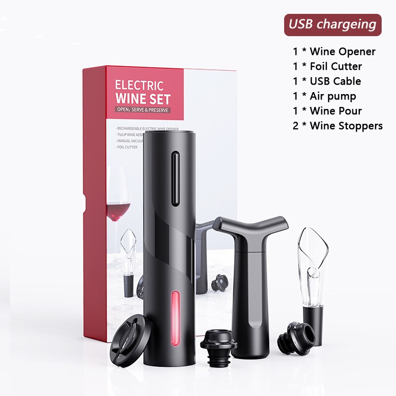 Ouvre-bouteille de vin électrique Rechargeable tire-bouchon coupe-feuille ensemble ouvre-bouteille automatique pour ouvre-boîte de cuisine de vin rouge ouvre bouteille: USB chargeing-6