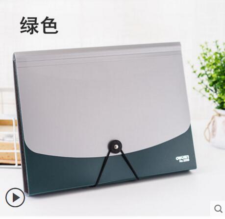 Organ file folder multi-layer student folder with papers A4 file storage box: Green