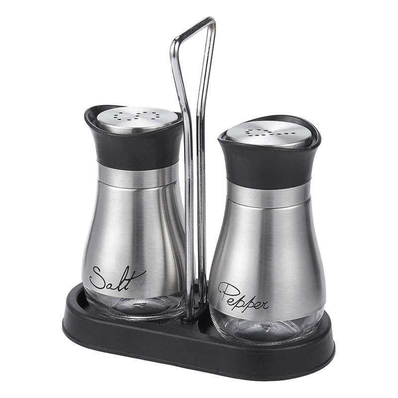 Salt and Pepper Shakers Set - High Grade Stainless Steel with Glass Bottom and 4 inch Stand - 4 inch x 6 inch x 2 inch, 4 Oz.: Default Title