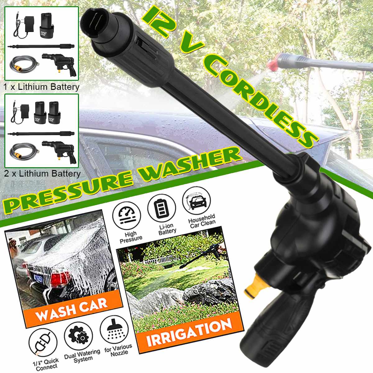 Portable 12V Cordless Car Washer High Pressure Cleaner Car Washing Machine Auto Garden Home Cleaning Tools With Lithium Battery