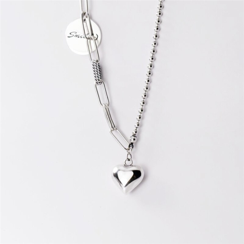 Sole Memory Round Tag Smooth Shiny Heart Pendant 925 Sterling Silver Female Resizable Bracelets SBR268: Necklace