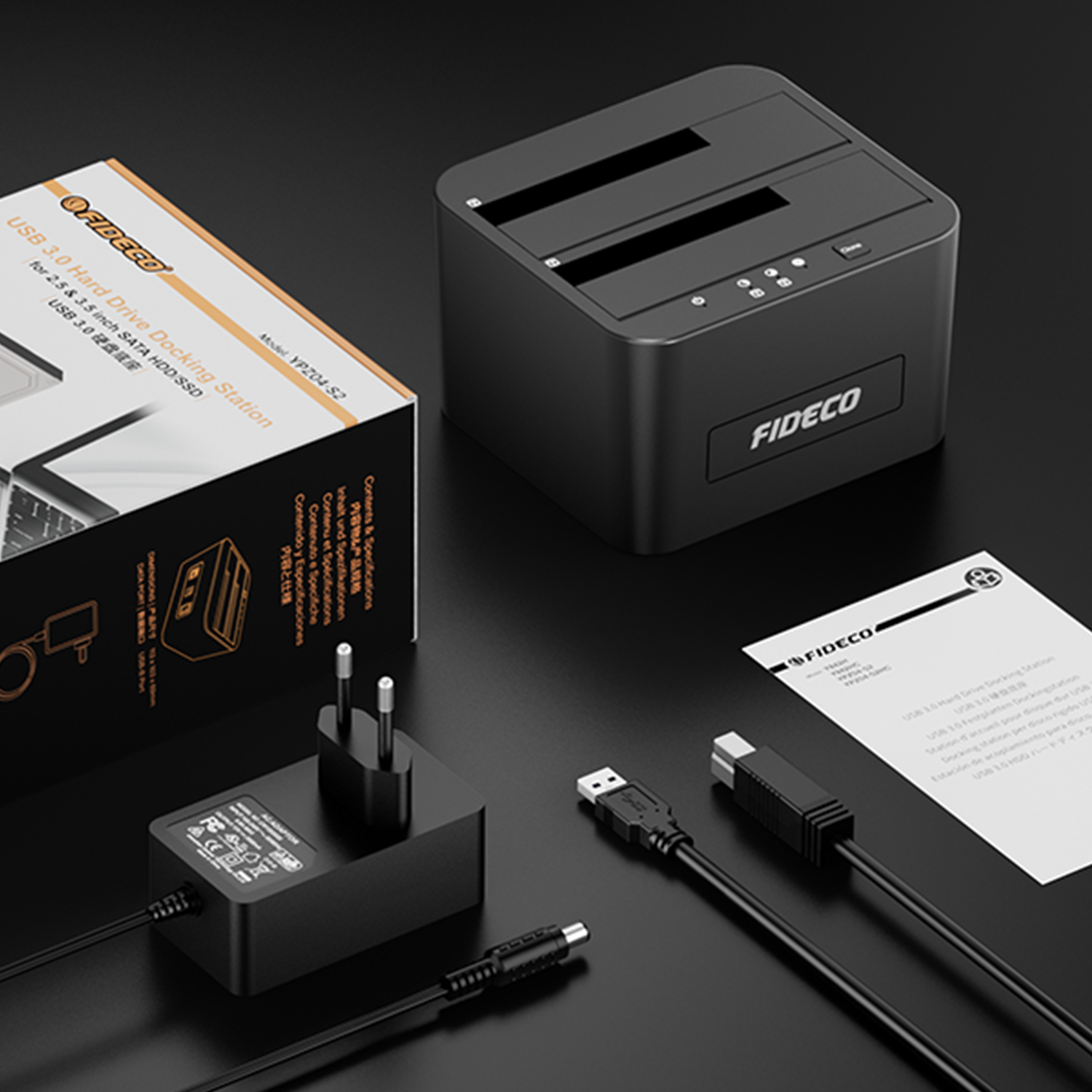 FIDECO Dual Bay Offline Cloning USB 3.0 5Gbps 2.5 3.5 Inch HDD SSD 1 to 1 Duplicator SATA ABS Clone Docking station: Default Title