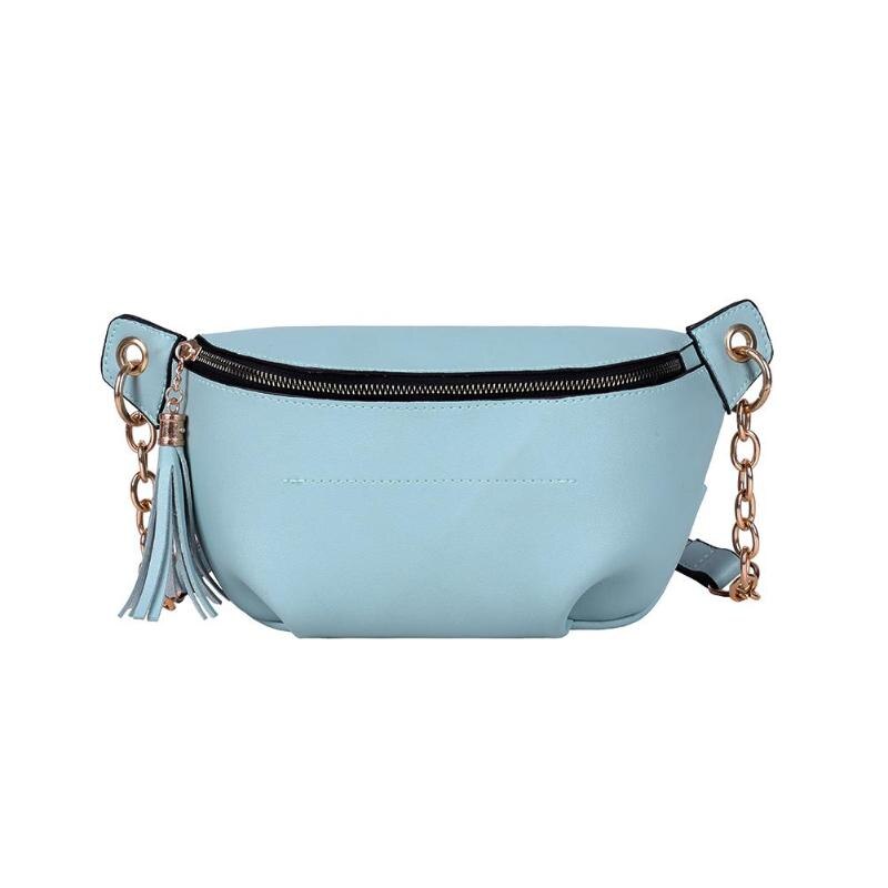 Women Fanny Waist Bag Tassel PU Leather Pouch Chest Crossbody Pack Waist Pack PU Leather Chest bag Belly Bag: Blue