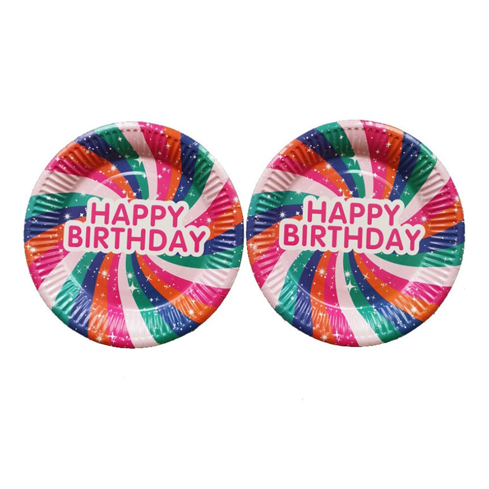 10 Pcs Disposable Round Paper Plates Dishes Happy Birthday Lovely Dinnerware Birthday Party Pastry Plates
