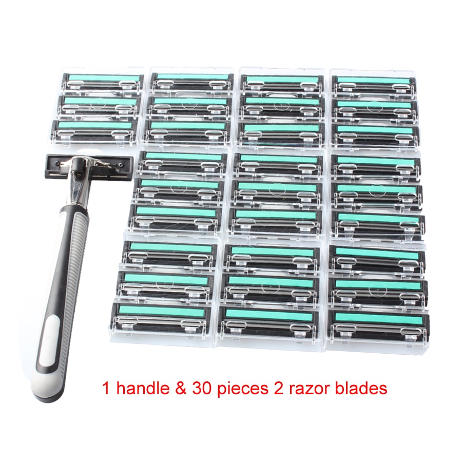 3 In 1 Veiligheid Scheermesjes Voor Mannen 1 Scheermes Houder & 30 Blades Scheren Scheermes Dubbele Lagen 2 Blades scheerapparaat Standaard Trimmer