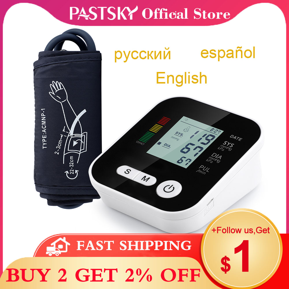 Pastsky Bovenarm Bloeddrukmeter Tonometer Tensiometer Manchet Bloeddrukmeter Digitale Heart Beat Rate Pulse Meter Lcd