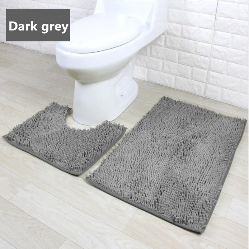 2 st/set tjock chenillematta entrédörr badrum anti-halkmatta kök toalett absorberande badrumsmatta chenille golvmatta: 2 st - mörkgrå