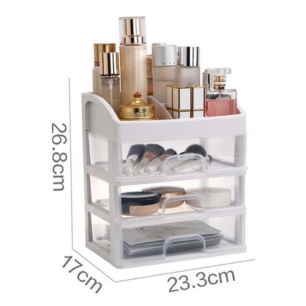Caja organizadora de brochas de maquillaje, recipiente para joyas, cajones Organizadores de maquillaje, caja de almacenamiento de plástico para cosméticos: Plata