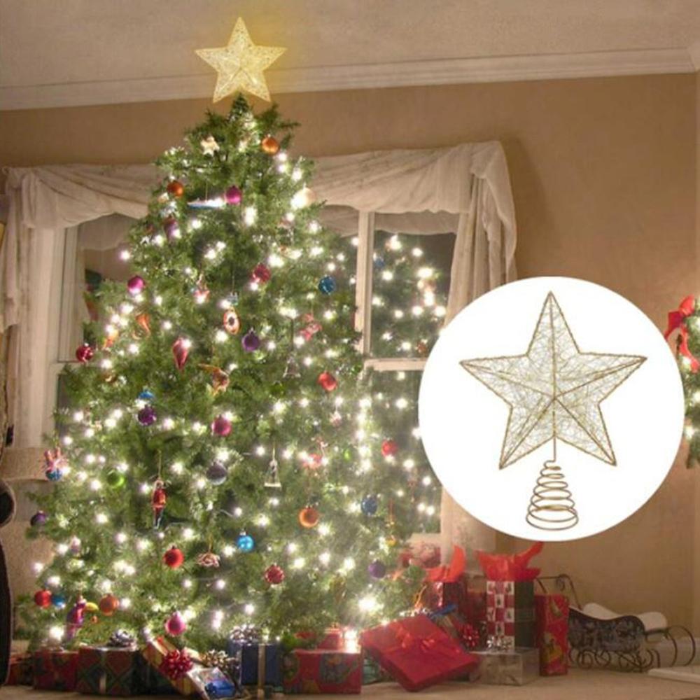 Lampe étoile à LED de noël arbre de noël haut décoration chaîne lumière fer forgé arbre de noël haut étoile d'or