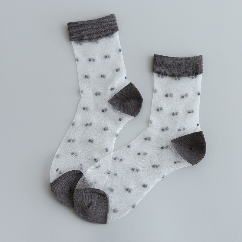 Calcetines transparentes de estilo japonés para mujer, medias cortas de seda de cristal de lunares Vintage, Harajuku coreano, ropa de calle de verano: Gris