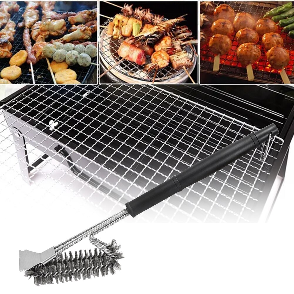 Portable Wire BBQ Home Tools Grate Scraper Outdoor Grill Cleaning Brush Ergonomic Stainless Steel Bristle Barbecue Long Handle