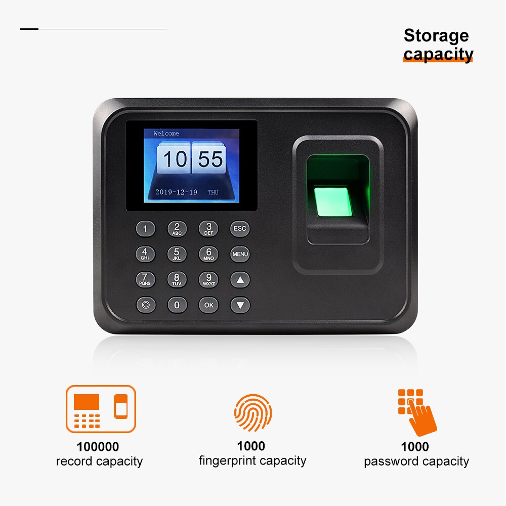 2.4inch USB Biometric RFID Fingerprint Attendance Time Clock Recorder Employee Electronic Card Reader Machine A6
