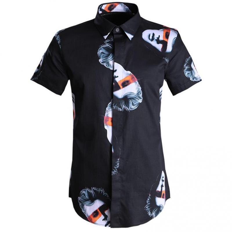 Luxe Shirt Mannen Menselijk Hoofd Allover Afdrukken Korte Mouw Heren Shirts Casual Slim Fit Heren Overhemden Plus Size