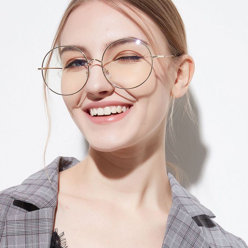 Vrouwen Metalen Sunglass Eyewear Accessoires Oversized Frames Ronde Frame Clear lens Vrouwen \'s Bril Brillen Femme