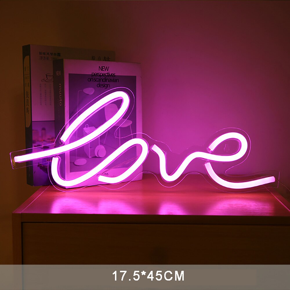LED Neon Sign USB Powered Party Wall Hanging Light Christmas Tree Love Moon Star Unicorn Smile Cloud Gutar Bedroom Decor: Love
