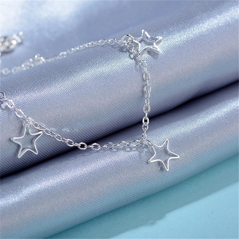 Kofsac Zomer Mode 925 Sterling Zilveren Enkelbanden Voor Vrouwen Voet Sieraden Leuke Hollow Star Armband Enkelband Girl Party