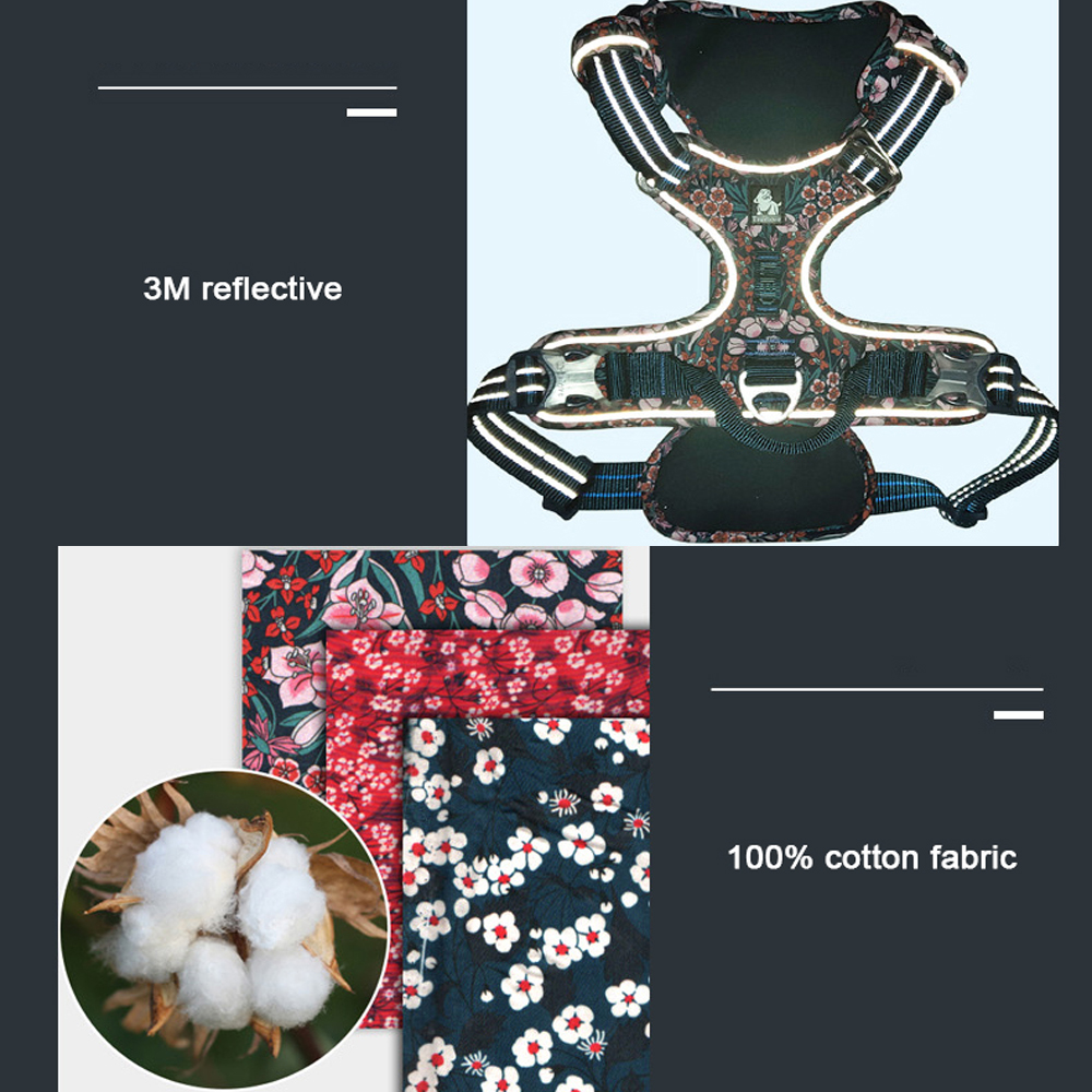 Truelove Floral Hund Harness mit Griff Baumwolle Pet Harness für Small Medium Large Hunde Katzen Weiche Baumwolle Atmungsaktiv Reflektierende
