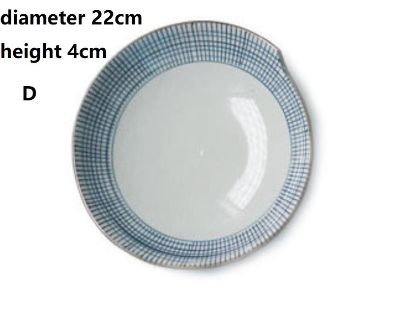 Keramische Schotel Plaat Handgeschilderde Diner Plaat Japanse Stijl Plaid Soep Plaat Salade Retro Creatieve Servies: D