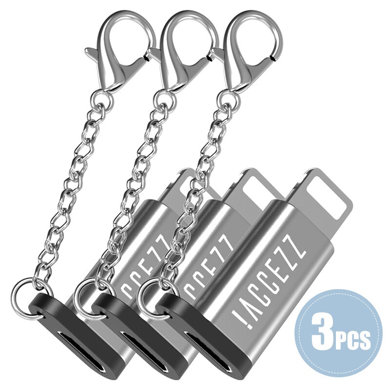 !ACCEZZ Lighting OTG For Apple to Micro USB Adapter For iPhone 11 Pro Max X XS 7 Data Sync Charger Microusb Male 8Pin Connector: 3PC Silver