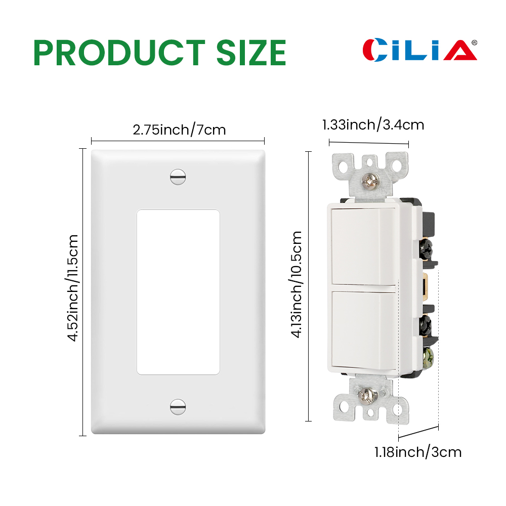 1pc US standard double switch, large size, with PVC white panel, wall panel light switch socket cover