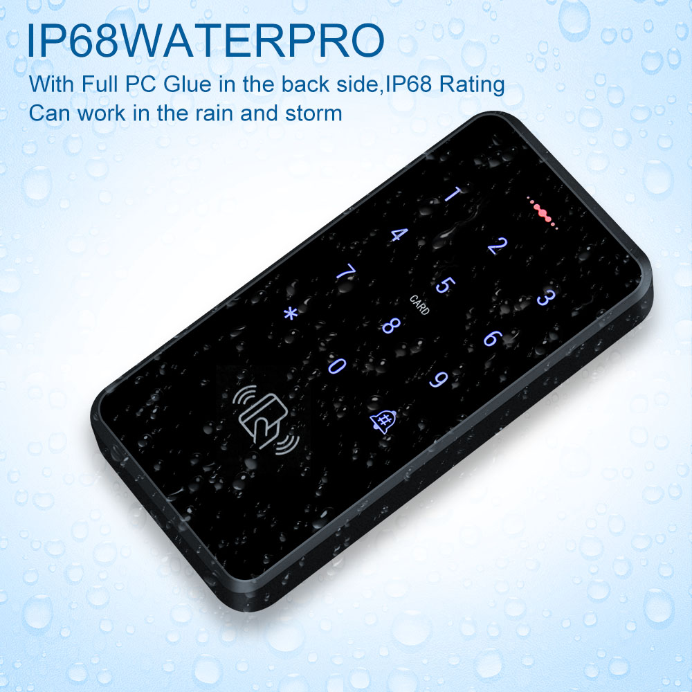 Ip68 vandtæt rfid 125 khz uafhængig adgangskontroltastatur med berøringsskærmspanel  + 10 stk rfid-fjernbetjeninger