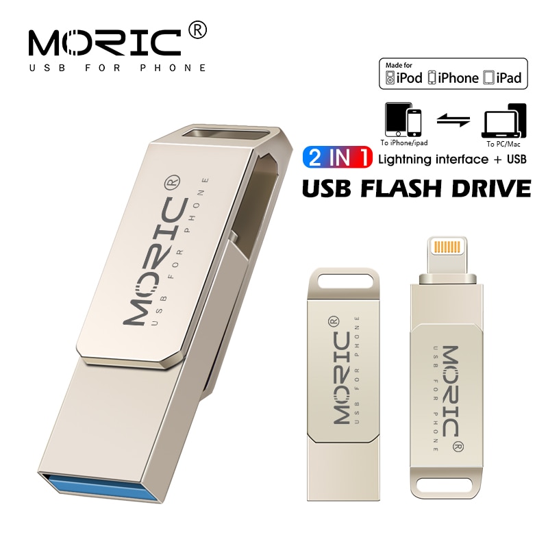 Metalen Usb Flash Drive 128Gb Otg Pen Drive 32Gb 64Gb Usb2.0 Flash Disk Voor Iphone X/8 Plus/8/7 Plus Usb Memory Stick Met Sleutelhanger