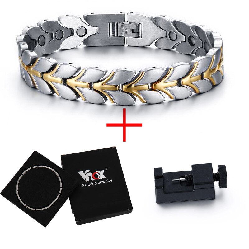 Vnox – Bracelets en chaîne de blé magnétique pour hommes, couleur or: silver Add tool box