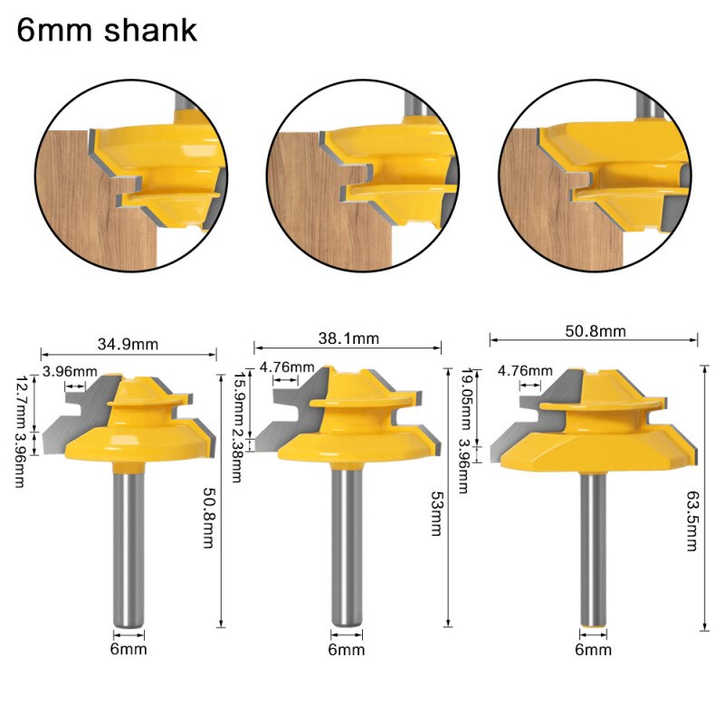 Broca para ranuradora de inglete Tenon, 1 Uds., 1/4, 6mm, vástago de 45 grados, fresa para grabado y corte de madera, herramienta para carpintería: 8