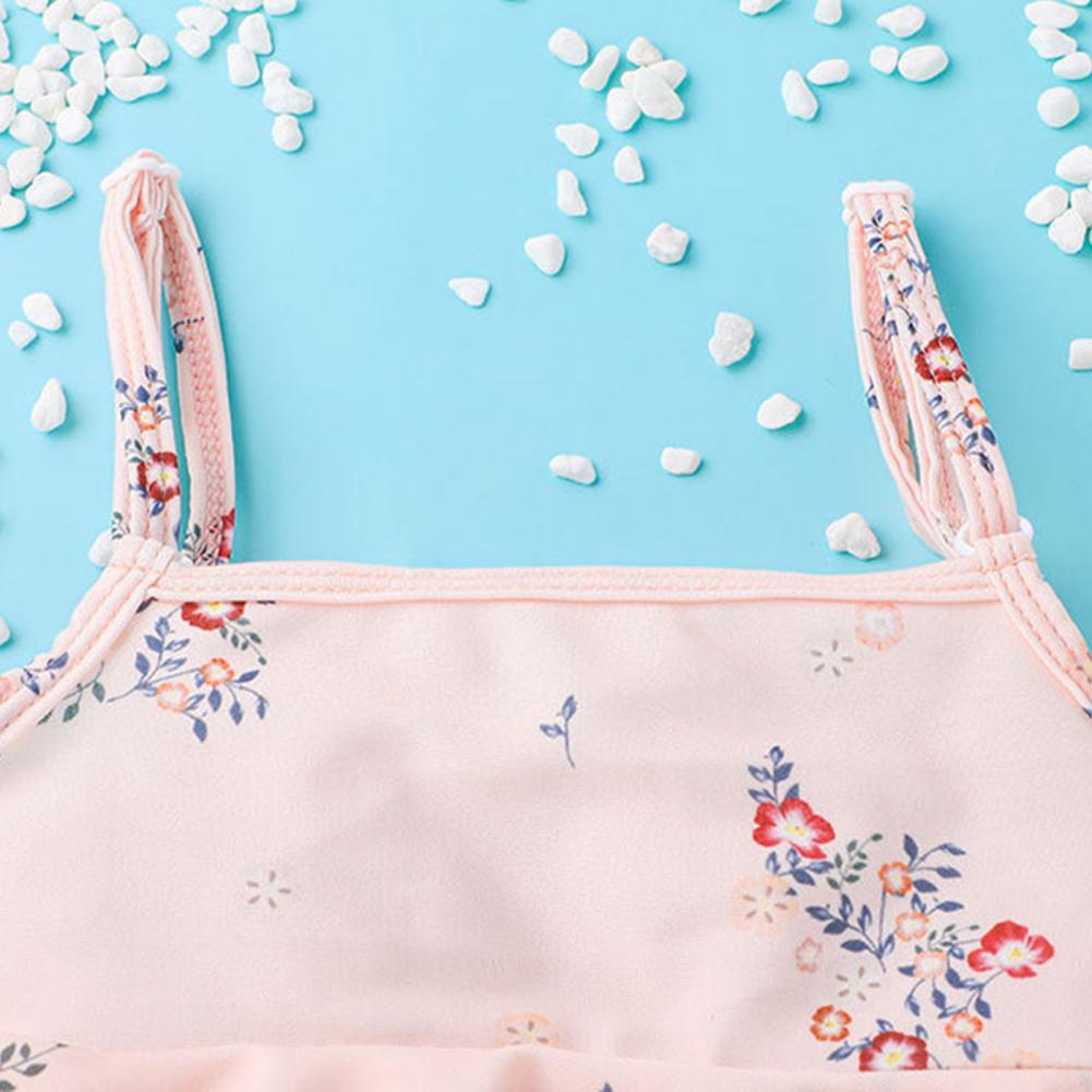 1 Set Ruffle Floral Print Girls Swimsuit Flutter Sleeveless Polyester Two Pieces Sun Protection Girls Tankini for Summer