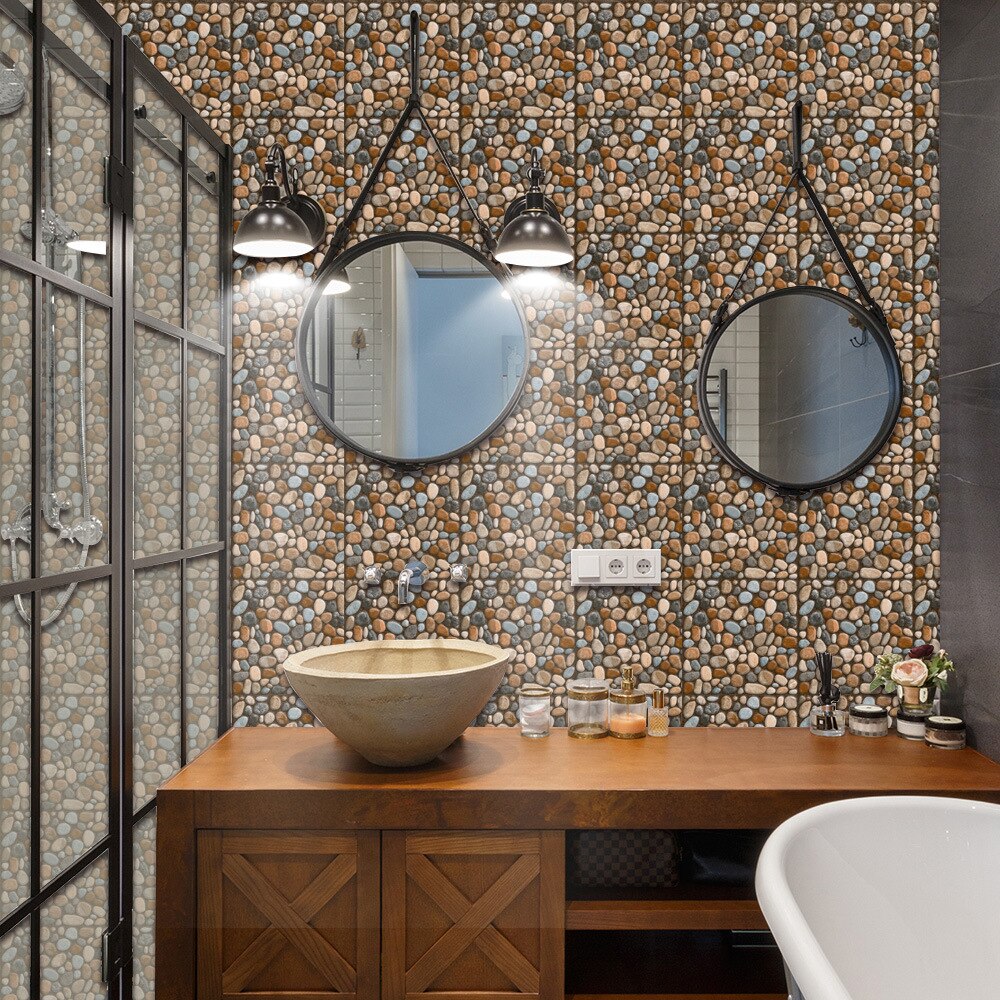 20 Pcs Waterproof DIY Retro Pebble Imitation Leather Tile Sticker Wall Stickers Living Room Bathroom Decoration Home Decor