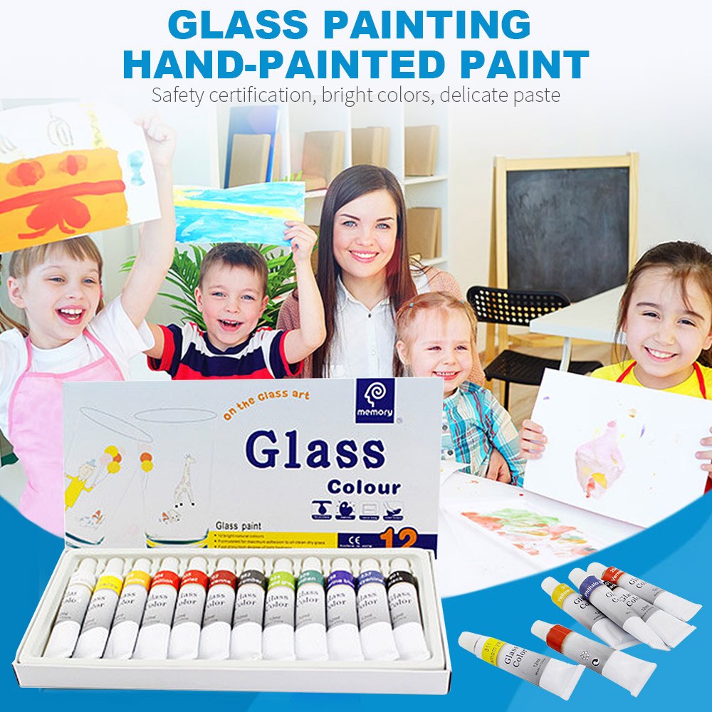 12 colors 12mL waterproof non-toxic glass paint tube set stained glass paint kit Pigment coating set Solid pigment