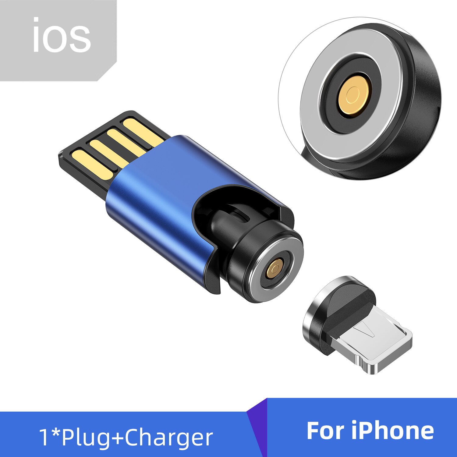 Gtwin 540 graus de rotação 3 em 1 carregamento magnético conector mini usb carregador telefone acessórios adaptador magnético micro usb c: Blue For iphone