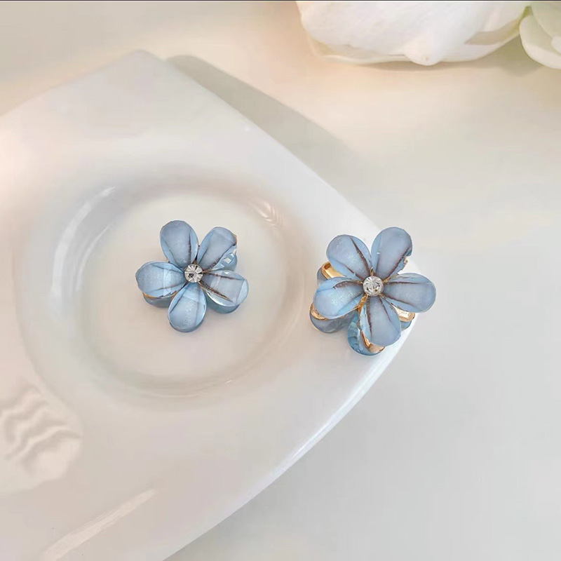 5pcs Double Side Crystal Flower Hair Claw Rhinestones Alloy Hair Clamp for Girls Sweet Summer Side Clip Hair Styling Accessories: SKY BLUE