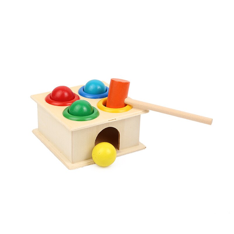 Colorful Hammering Wooden Ball+Wooden Hammer Box Children Early Learning Knock Educational Toy Safety Toys