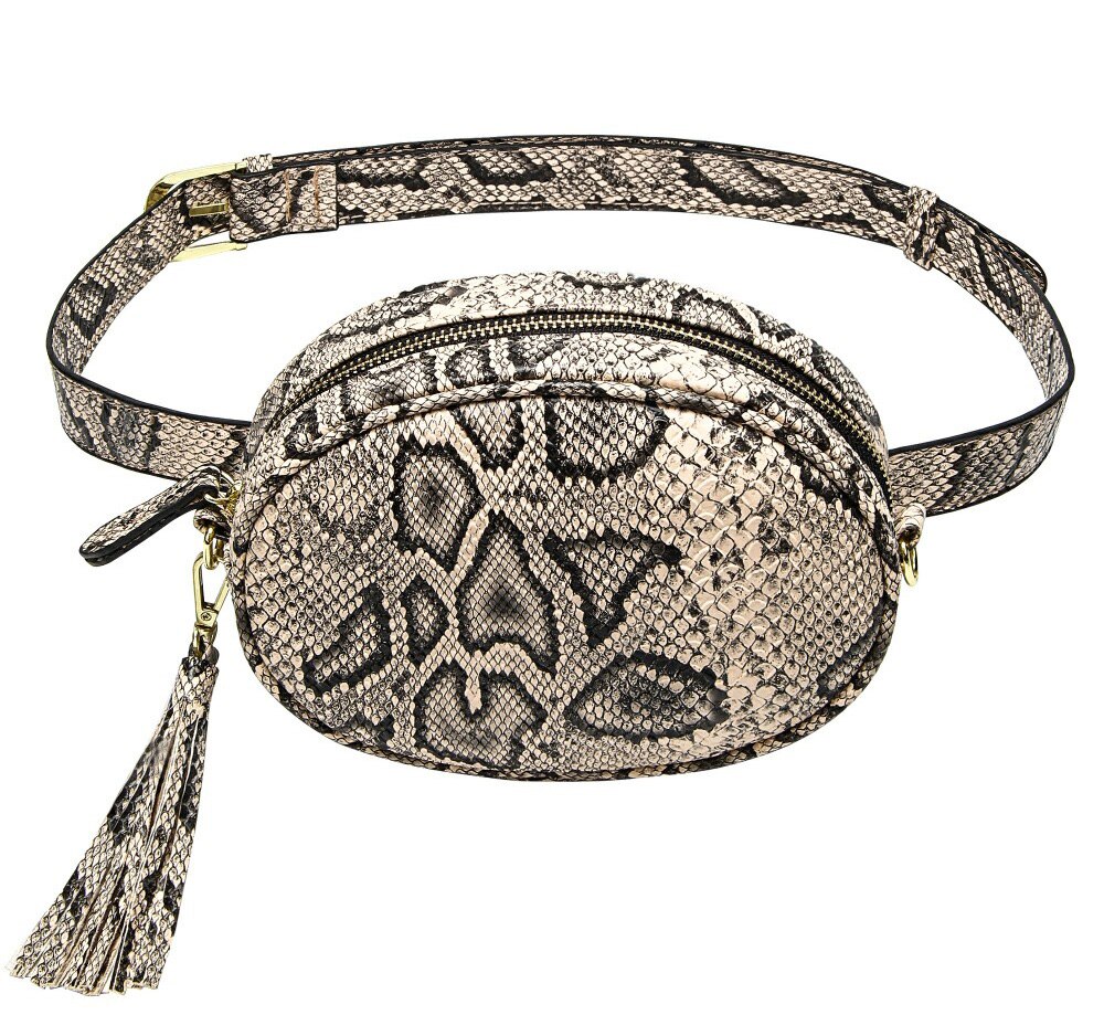 Snake Huid Taille Tas Vrouwen Mode Ronde Fanny Pack Dames Pu Lederen Reizen Heuptas Crossbody Hip Hop Borst Packs: Khaki