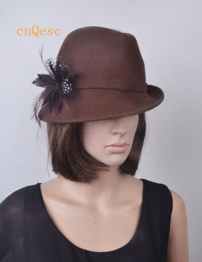 100% Dames derby vrouwen hoed Wol vilten hoeden voor winter kerk Derby. orange grijs beige geel, paars bruin rood zilver