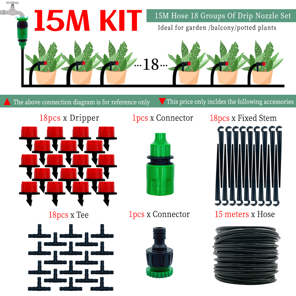 Greenhouse 10M-30M DIY Drip Irrigation System Automatic Watering Garden Hose Micro Drip Watering Kits with Adjustable Drippers: Red