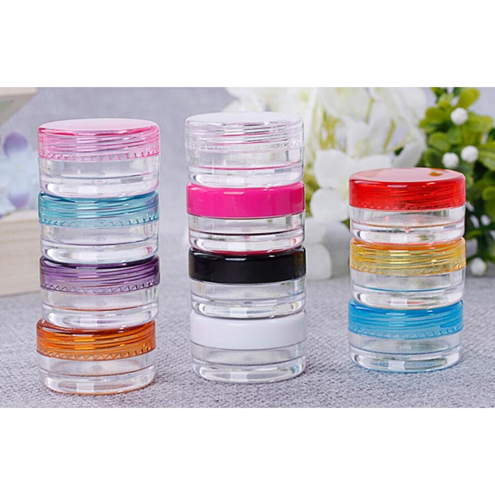 10Pcs Cosmetics Jar Box Makeup Cream Nail Art Cosmetic Bead Storage Pot Container Round Bottle Portable Plastic Transparent Case