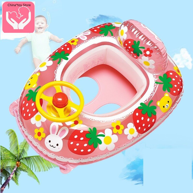 Cartoon Zwembad Speelgoed Baby Stuurwiel Zetel Ring Kinderen Opblaasbare Baby Zwemmen Ring Zwembad Accessoires: Strawberry