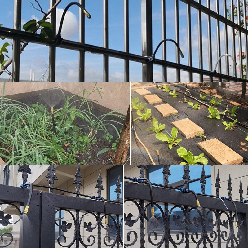 Sistema de enfriamiento por nebulización para exteriores, 10-30M, 4/7PVC, riego de jardín, boquillas atomizadoras de latón ajustables de 1/4 pulgadas, microaspersores