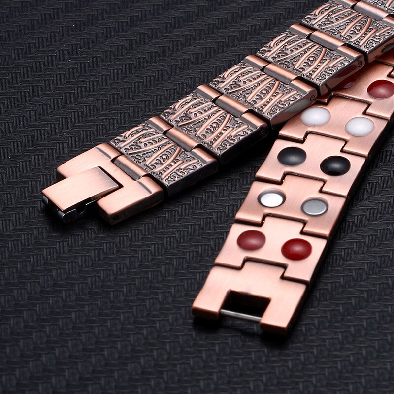 NHGBFT Bark texture Magnetic Therapy Link Bracelet For Mens Double row Pure Red Copper Bracelet Bangle Male Jewelry