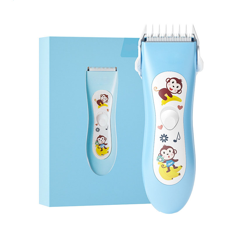 Elektrische Baby Tondeuse Tondeuse Baby Haar Zorg Snijden Remover Usb Oplaadbare Rustig Waterdichte Kids Infant Haar Scheerapparaat: Blue monkey