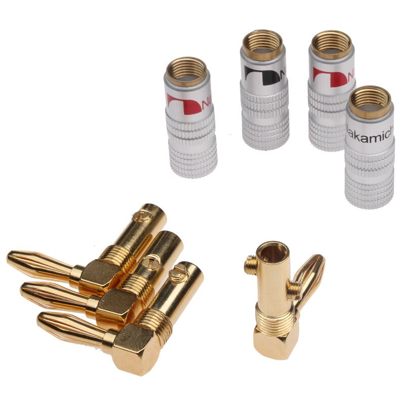 8PCS Koper & Aluminium Nakamichi Haakse 90 Graden 4mm Vergulde Banana Plug Voor Video Speaker adapter Audio Connector