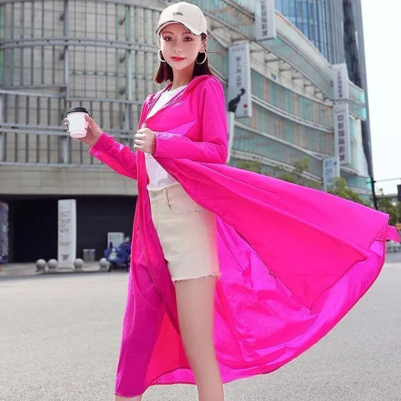 Verano 2025, nueva ropa de protección solar UV, abrigo, chaqueta larga de protección solar para mujer, prendas de vestir de coreana para mujer, abrigo de Joker con capucha: M / Marfíl