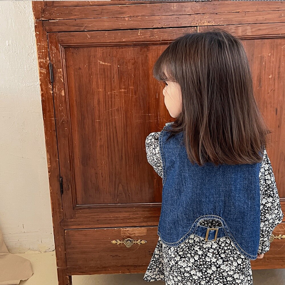 2022 wiosna nowa dziewczyna kamizelka dżinsowa dziewczynka bez rękawów dżinsowa sweter rozpinany zwykły dzieci księżniczka sukienka kwiatowa modne ubrania dla dziewcząt